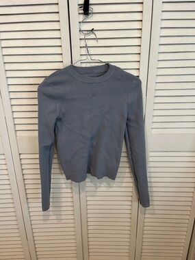 SHEIN Light Blue Ribbed Crewneck Long-Sleeve Top